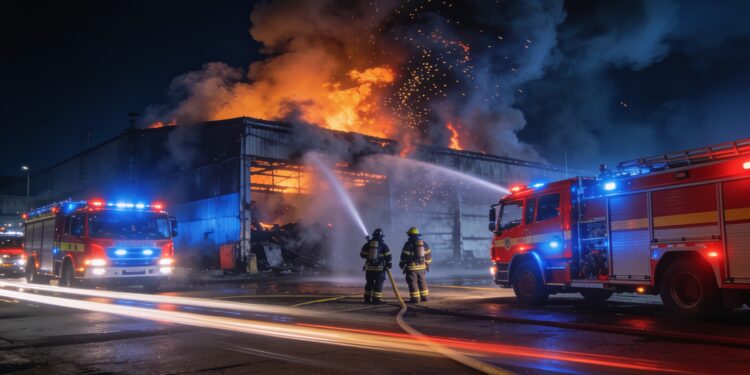 Petugas pemadam memadamkan insiden pabrik mie instan terbakar di Bekasi