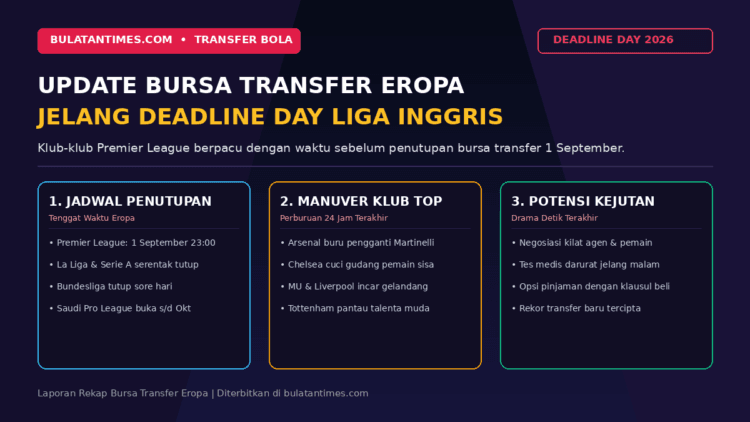 Infografis update bursa transfer deadline day 2026 Liga Inggris