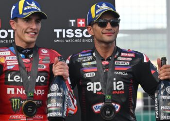 Jorge Martin dan Marc Marquez di podium MotoGP