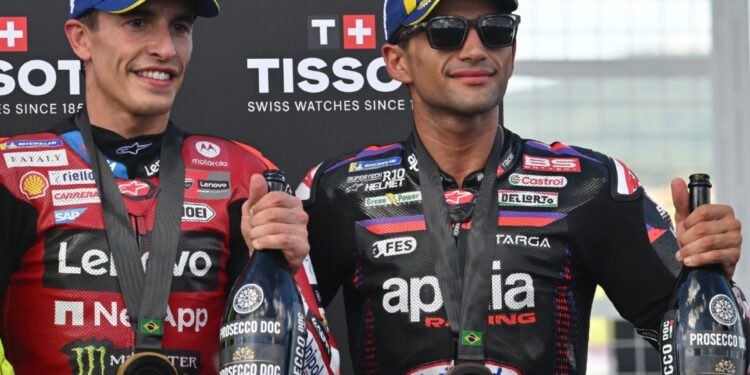 Jorge Martin dan Marc Marquez di podium MotoGP