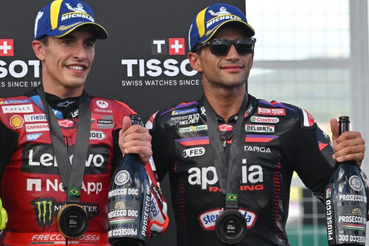 Jorge Martin dan Marc Marquez di podium MotoGP