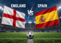 Ilustrasi bendera Inggris dan Spanyol menjelang pertandingan UEFA Nations League