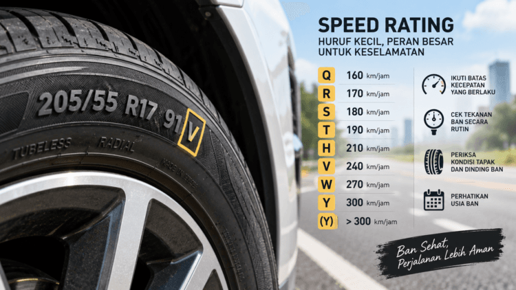 Ilustrasi kode speed rating pada ban mobil