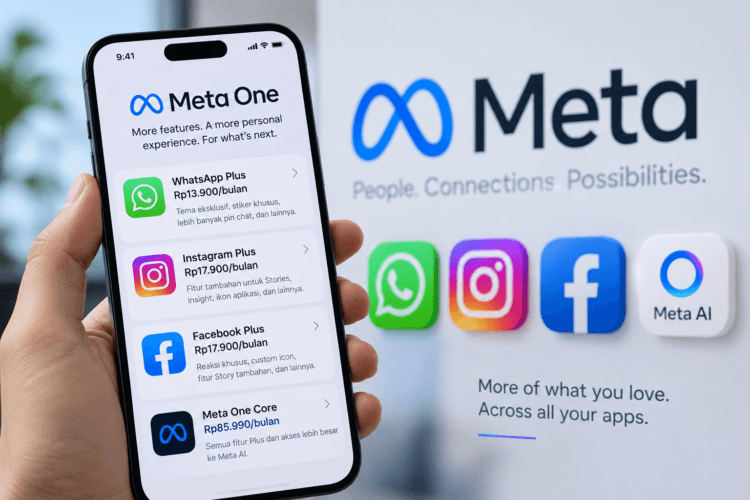 Ilustrasi Meta One Indonesia dengan paket WhatsApp Plus