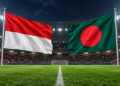 Ilustrasi bendera Indonesia dan Bangladesh di stadion sepak bola