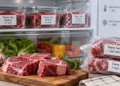 Daging sapi disimpan dalam wadah dan kemasan di kulkas dan freezer