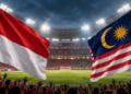 Ilustrasi bendera Indonesia dan Malaysia di stadion sepak bola