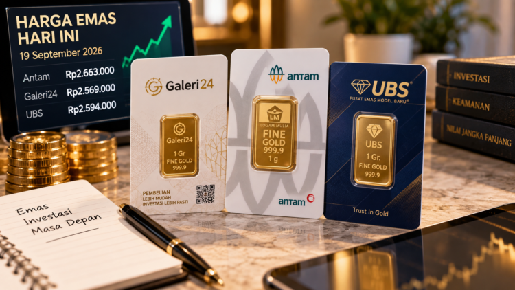 Ilustrasi harga emas Antam UBS dan Galeri24 19 September 2026