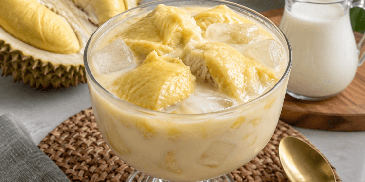 Es durian tanpa santan dengan kuah susu dan potongan durian