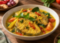 Ikan tuna bumbu kuning dengan rempah untuk menu rumahan