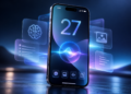 Ilustrasi smartphone dengan iOS 27 dan fitur kecerdasan buatan