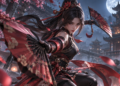 Ilustrasi assassin perempuan dengan dua kipas untuk panduan build Hirara 2026