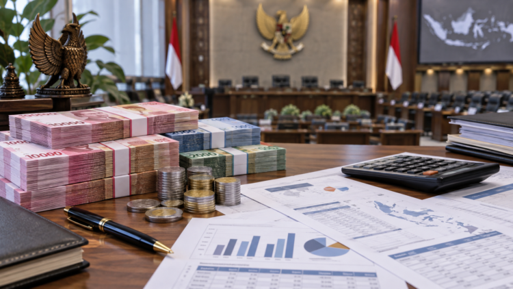 Ilustrasi keuangan negara dan pembahasan APBN 2027 di ruang parlemen