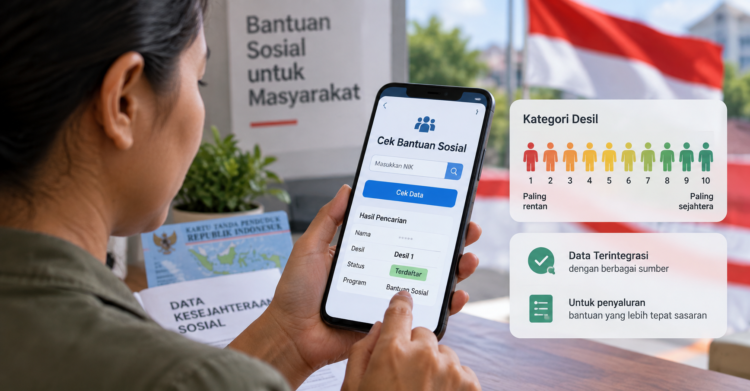 Ilustrasi warga mengecek desil bansos melalui ponsel