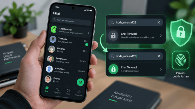 Ilustrasi cara menyembunyikan pesan WhatsApp dengan kode rahasia