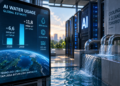 Ilustrasi pusat data AI dengan sistem pendinginan yang menggunakan air