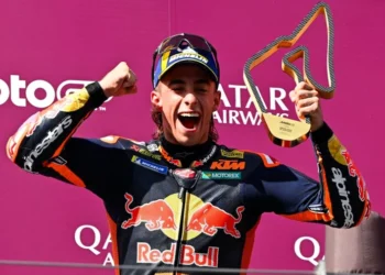 Pedro Acosta merayakan kemenangan MotoGP Austria 2026