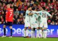 Pemain Portugal merayakan gol saat menghadapi Norwegia