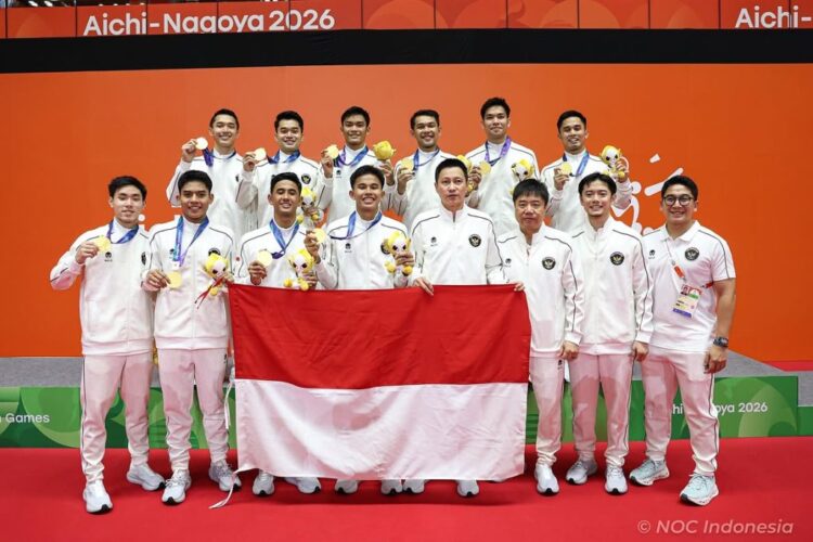 Tim beregu putra bulu tangkis Indonesia meraih medali emas Asian Games Aichi-Nagoya 2026