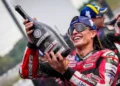 Marc Marquez merayakan kemenangan MotoGP Jepang 2026