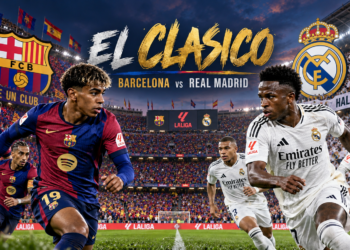 Ilustrasi AI pertandingan El Clasico antara Barcelona dan Real Madrid