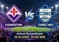 Ilustrasi digital logo Fiorentina dan Como 1907 berlatar stadion malam, dengan jadwal 18 Oktober 2026 pukul 20.00 WIB