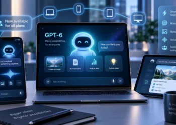 Ilustrasi GPT-6 di ChatGPT pada laptop, ponsel, dan tablet