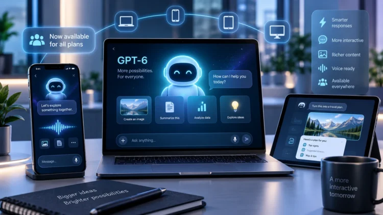 Ilustrasi GPT-6 di ChatGPT pada laptop, ponsel, dan tablet