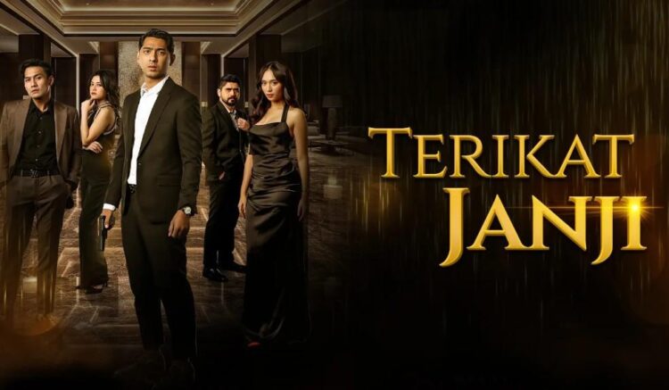 Poster promosi sinetron Terikat Janji menampilkan para pemeran dengan judul serial berwarna emas