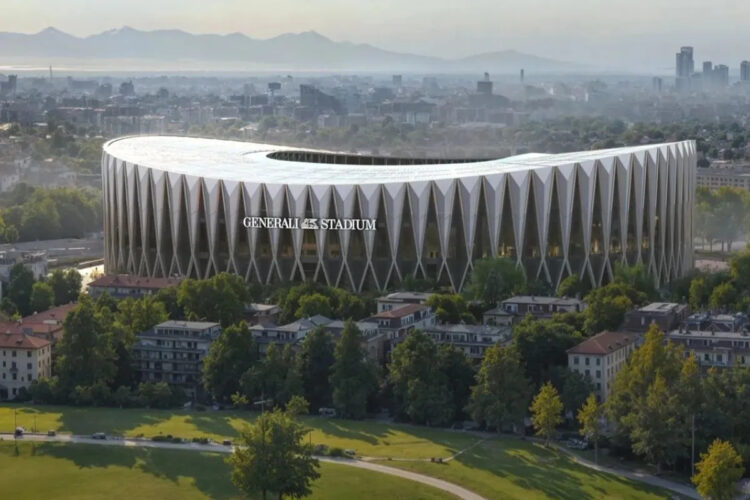 Ilustrasi - Desain Generali Stadium yang akan menjadi markas baru Inter Milan dan AC Milan. Kedua klub resmi memperkenalkan desain stadion tersebut di Milan, Italia, Kamis (29/10/2026) waktu setempat. (Bulatantimes)