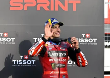 Marc Marquez merayakan kemenangan Sprint MotoGP