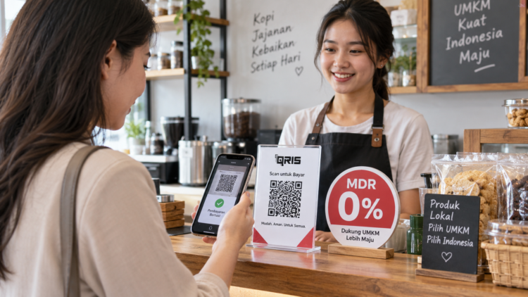 Ilustrasi transaksi QRIS di merchant dengan kebijakan MDR 0 persen