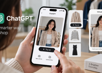 Ilustrasi pengguna mencoba pakaian secara virtual melalui ChatGPT