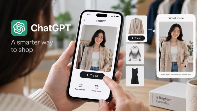 Ilustrasi pengguna mencoba pakaian secara virtual melalui ChatGPT