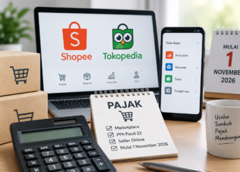 Ilustrasi pajak seller marketplace Shopee dan Tokopedia mulai 1 November 2026