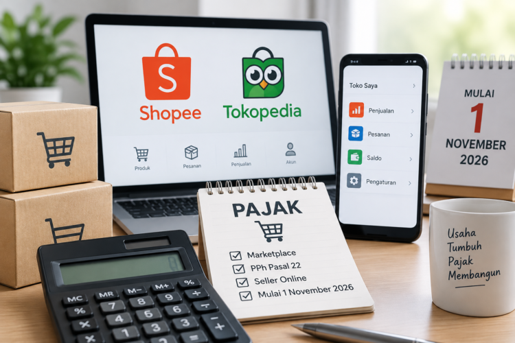 Ilustrasi pajak seller marketplace Shopee dan Tokopedia mulai 1 November 2026