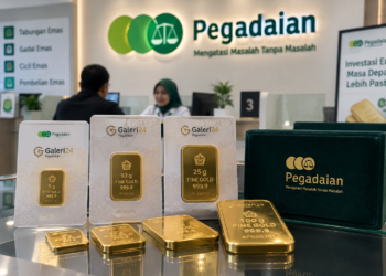 Ilustrasi batangan emas Galeri24 di layanan Pegadaian