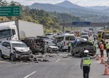 Ilustrasi kecelakaan beruntun sejumlah kendaraan di jalan tol