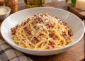Spageti carbonara creamy dengan smoked beef, keju, dan lada hitam