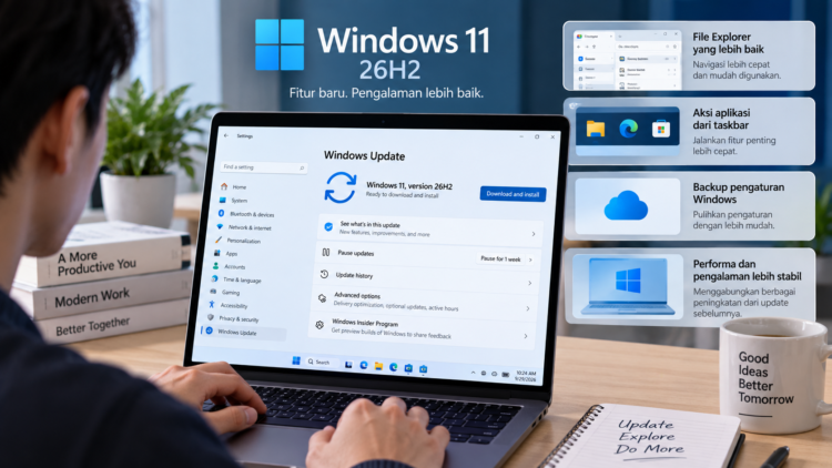 Ilustrasi proses pembaruan Windows 11 26H2 melalui Windows Update