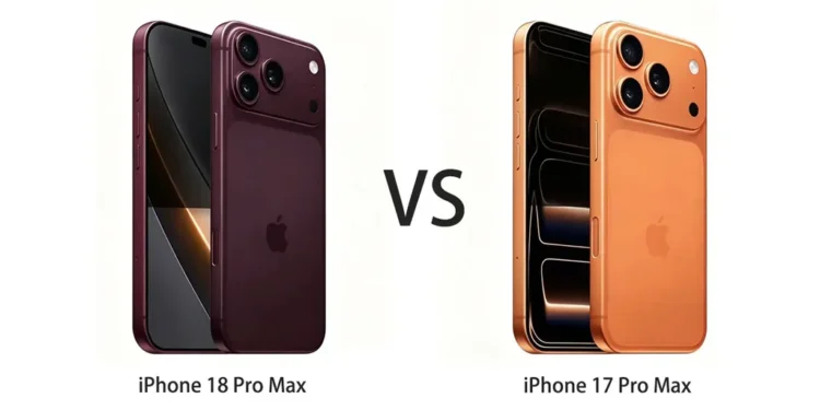iPhone 17 Pro Max dan iPhone 18 Pro Max ditampilkan berdampingan