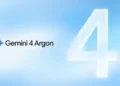 Grafis bertuliskan Gemini 4 Argon dengan ikon Gemini dan angka 4 besar pada latar biru muda
