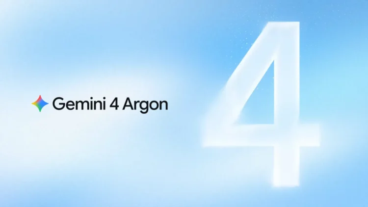 Grafis bertuliskan Gemini 4 Argon dengan ikon Gemini dan angka 4 besar pada latar biru muda