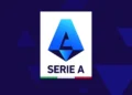 Logo resmi Serie A berwarna biru pada latar grafis biru tua.