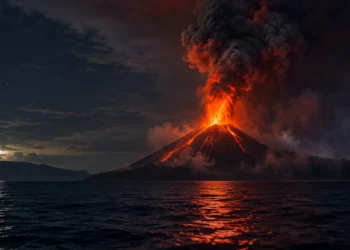 Gunung Anak Krakatau di Selat Sunda erupsi saat status dinaikkan menjadi Level III Siaga pada 9 Oktober 2026.