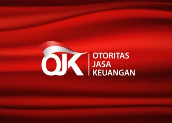 Logo Otoritas Jasa Keuangan OJK berwarna putih dengan latar merah