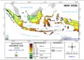 Peta prediksi curah hujan bulanan November 2026 untuk Indonesia dengan kategori hujan rendah hingga sangat tinggi menurut BMKG, pembaruan 1 September 2026