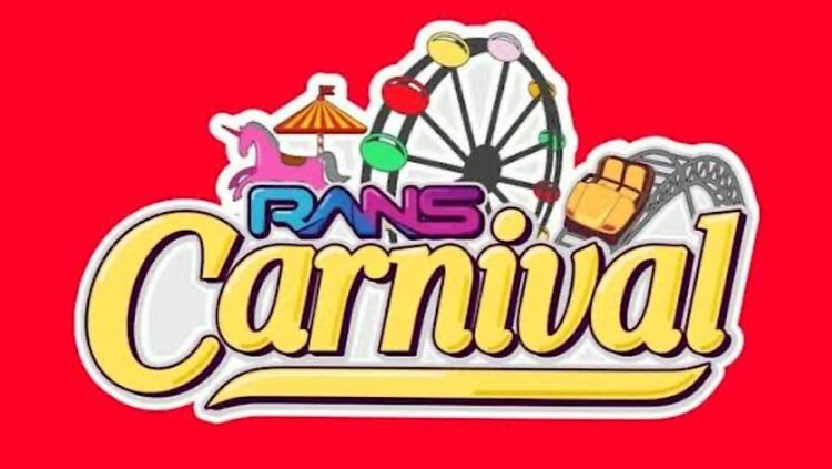 Logo RANS Carnival dengan tulisan Carnival berwarna kuning di atas latar merah serta ilustrasi wahana permainan